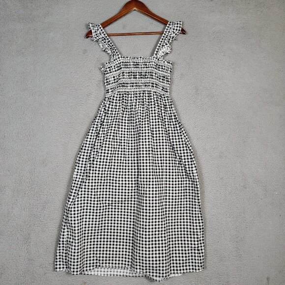 Bcbgeneration Midi Dress Women's Small Black White Gingham Check Poplin Smocked - Picture 2 of 12